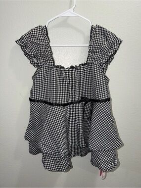 ROMWE Black & White Gingham Ruffle Camisole